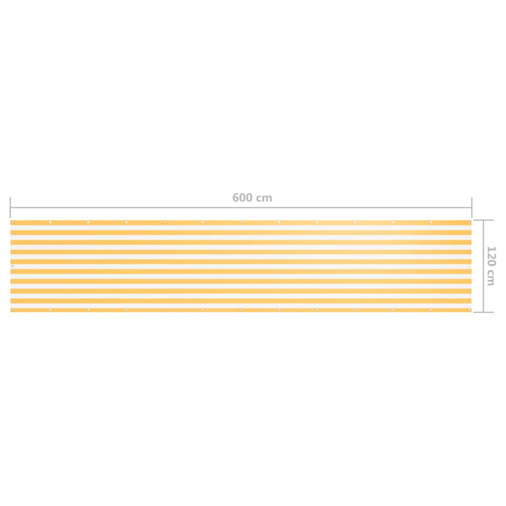 vidaXL Tela de varanda 120x600 cm tecido Oxford branco e amarelo