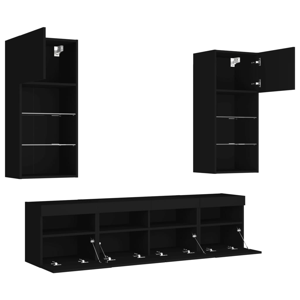 vidaXL 5 pcs móveis de parede p/ TV c/ LEDs derivados de madeira preto
