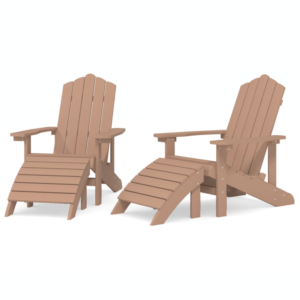 vidaXL Cadeiras jardim Adirondack c/ apoio de pés 2 pcs PEAD castanho