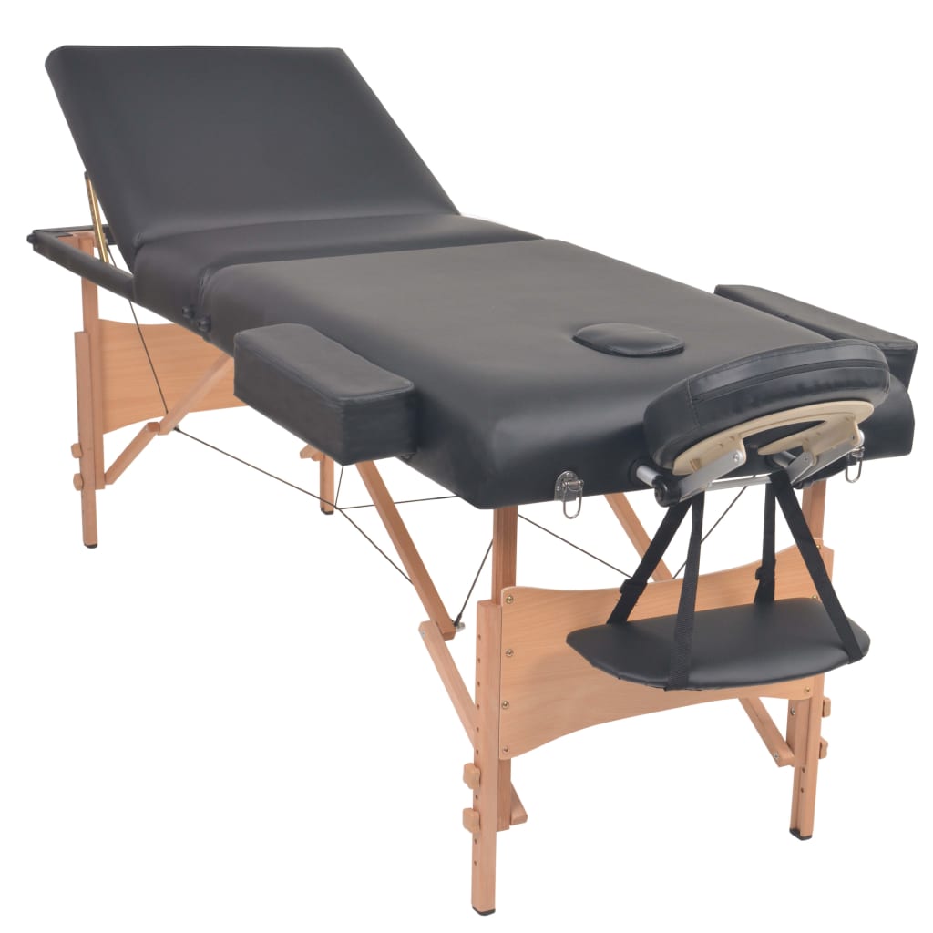 vidaXL Mesa massagem dobrável 3 zonas + banco 10 cm espessura preto