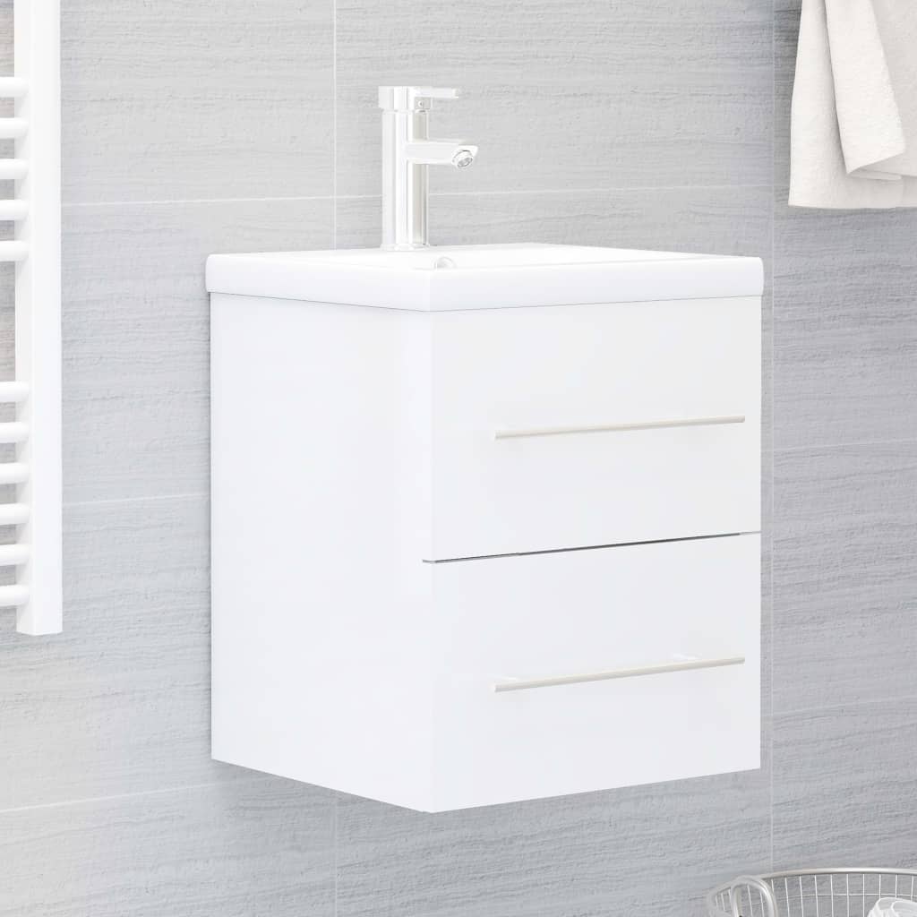 vidaXL Armário p/ lavatório 41x38,5x48cm contraplacado branco brilhante