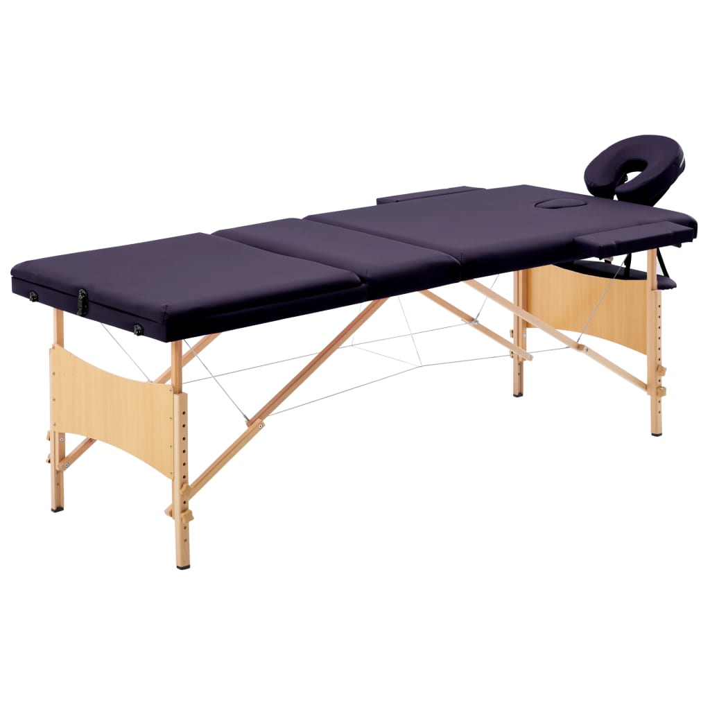 vidaXL Mesa de massagens dobrável 3 zonas madeira roxo