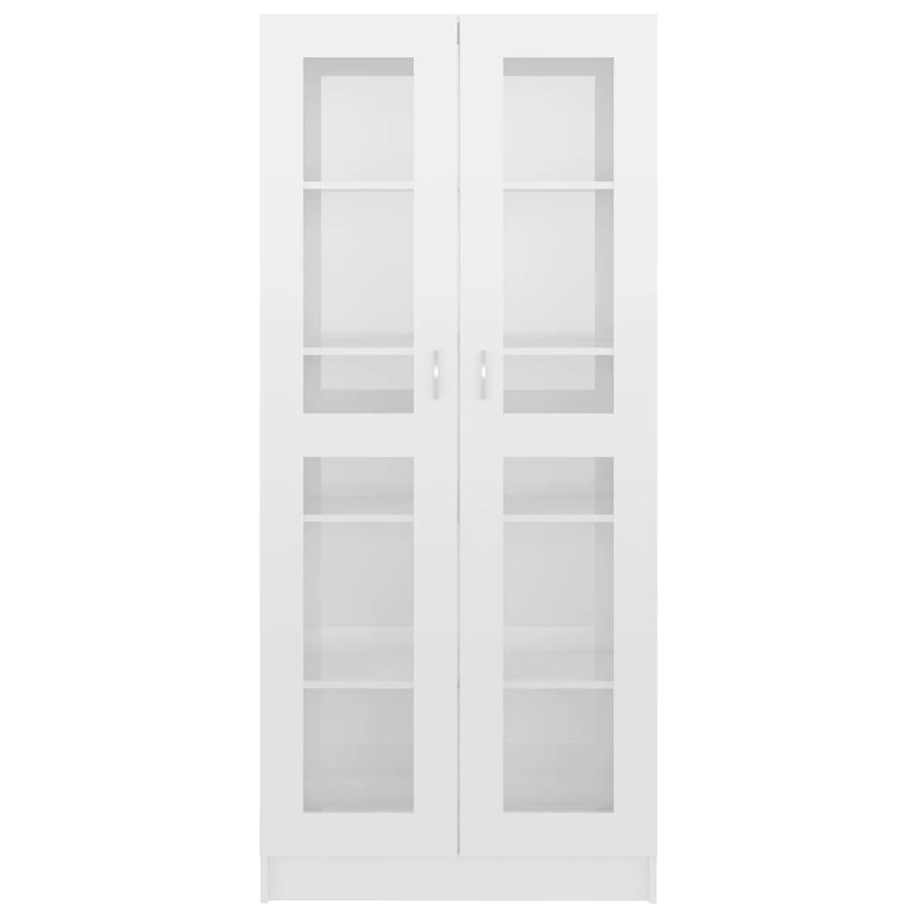 vidaXL Armário vitrine 82,5x30,5x185,5cm contraplacado branco brilh.