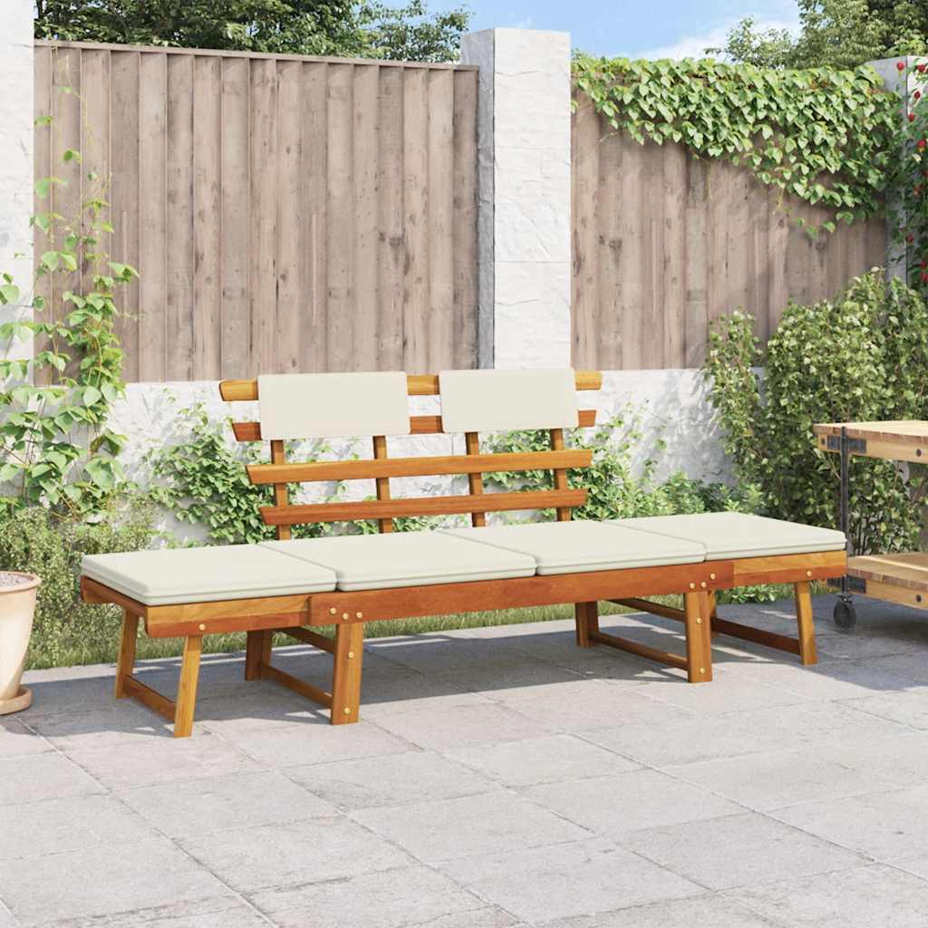 vidaXL Banco de jardim + almofadões 2-em-1 190cm madeira acácia maciça