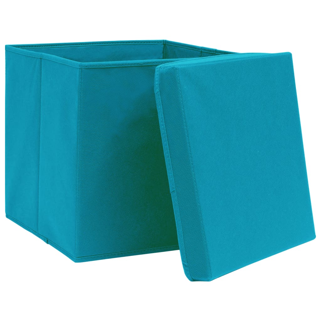vidaXL Caixas de arrumação com tampas 4pcs 32x32x32cm tecido azul-bebé