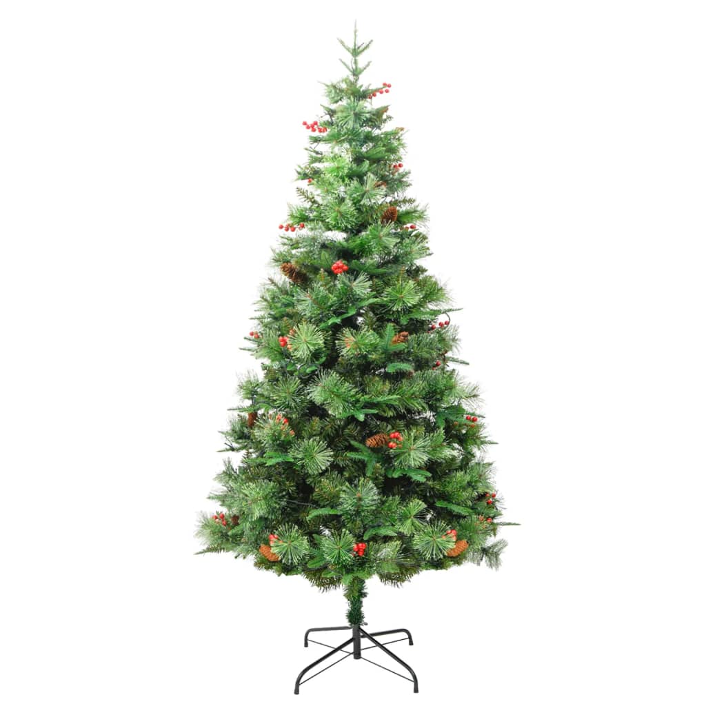 vidaXL Árvore de Natal com pinhas pré-iluminada 195 cm PVC e PE verde