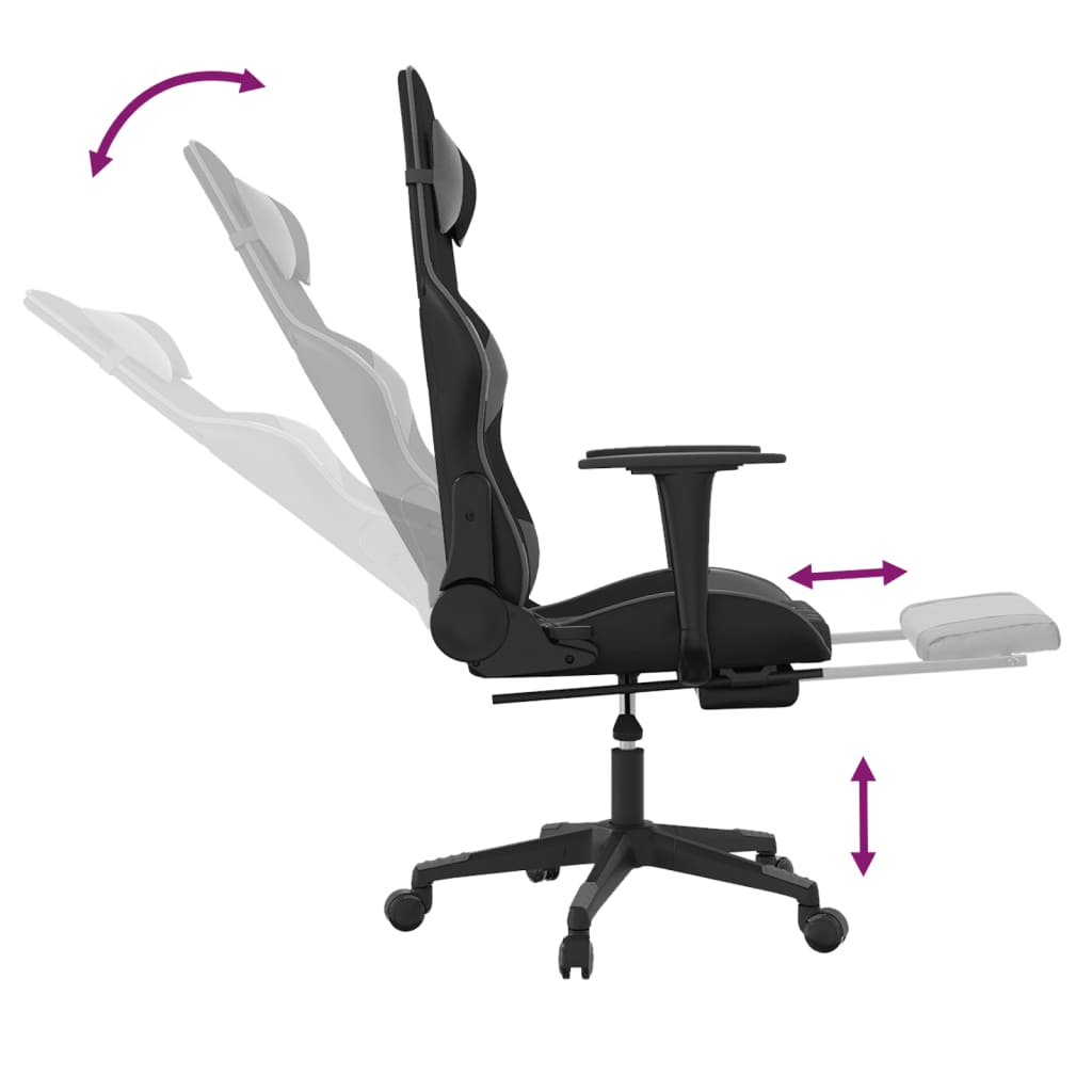 vidaXL Cadeira gaming c/ apoio pés couro artificial preto e cinza