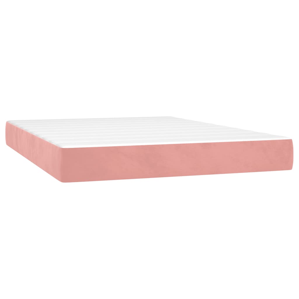 vidaXL Cama box spring c/ colchão/LED 140x200 cm veludo rosa