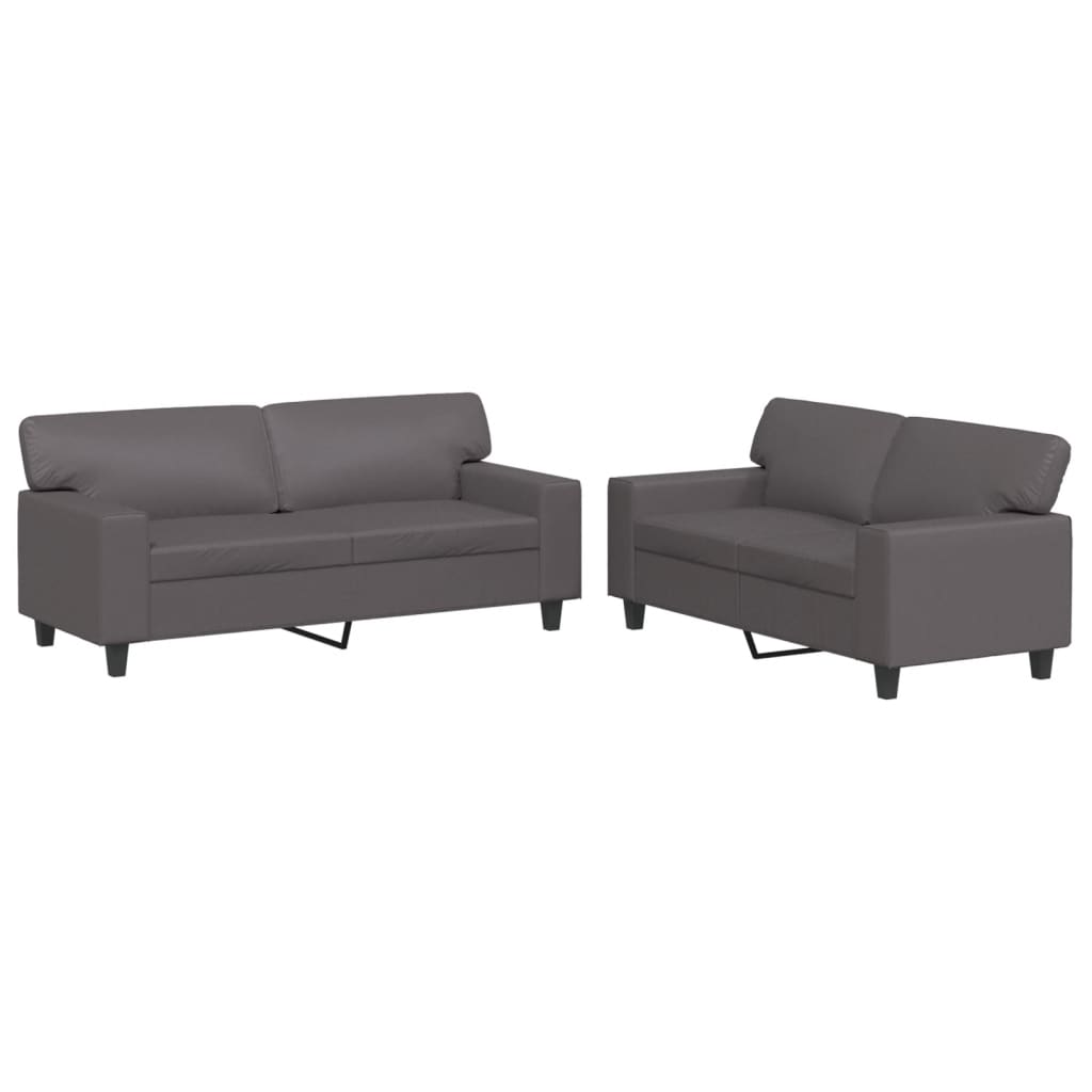 vidaXL 2 pcs conjunto de sofás couro artificial cinzento