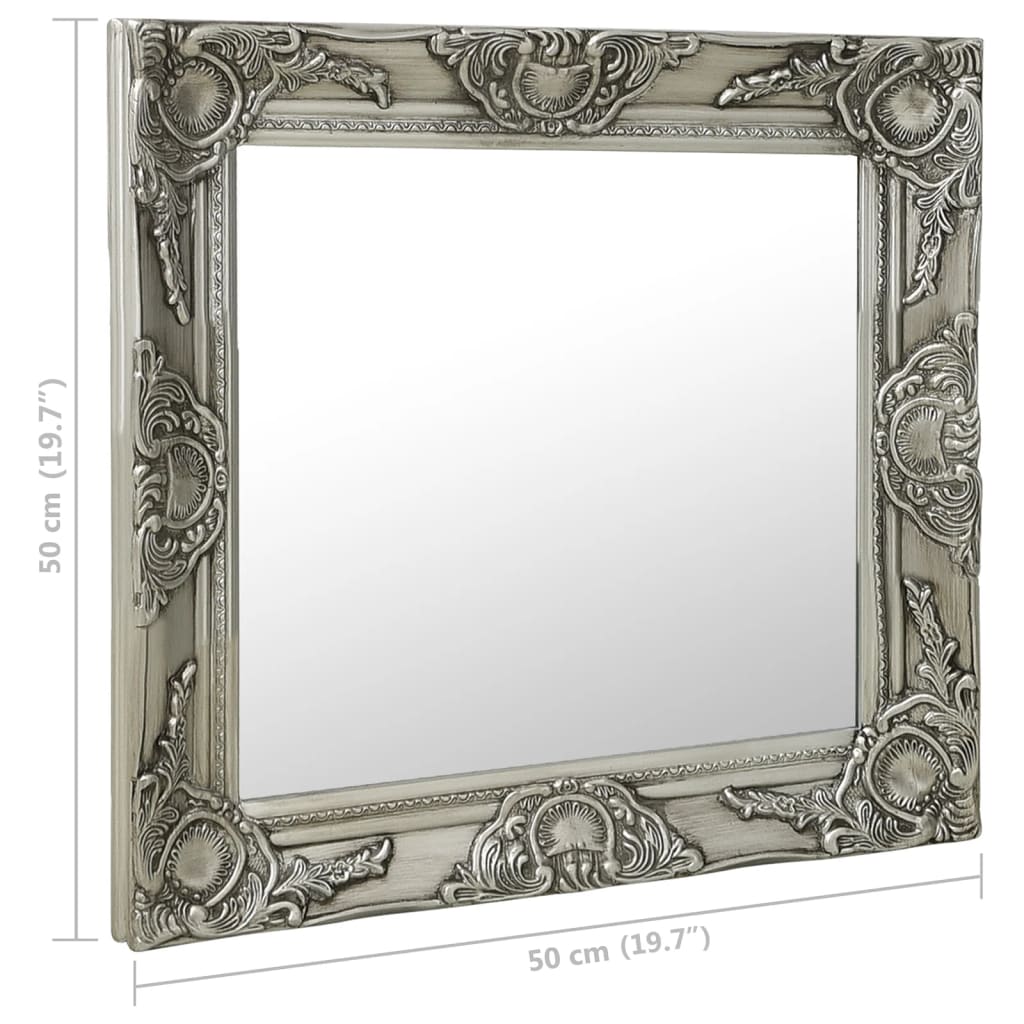 vidaXL Espelho de parede estilo barroco 50x50 cm prateado
