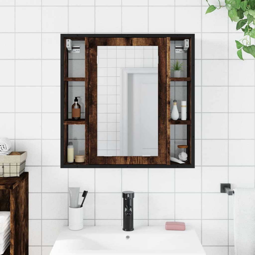 vidaXL Armário casa banho c/ espelho derivados madeira carvalho fumado