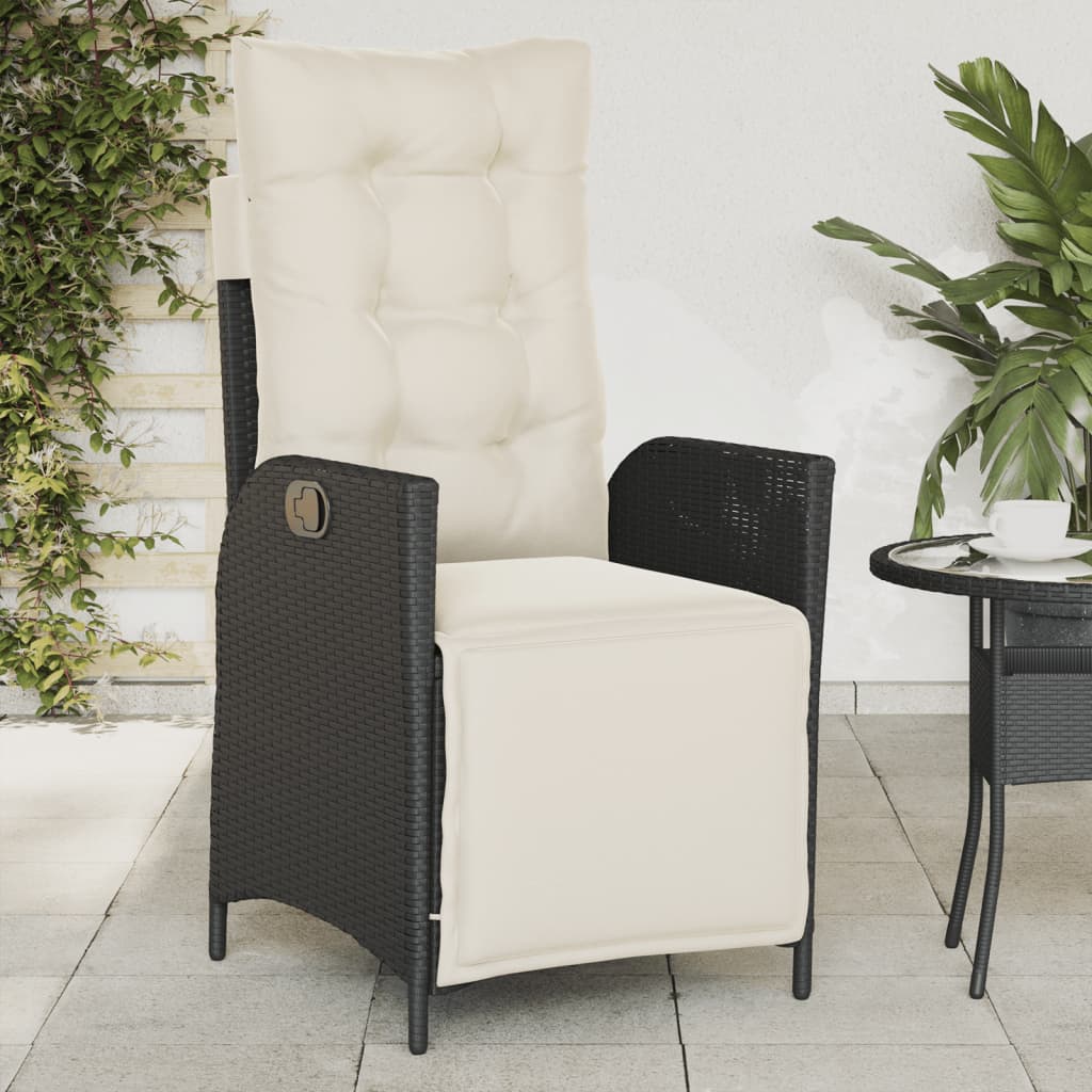 vidaXL Cadeira de jardim reclinável c/ apoio para os pés vime PE preto