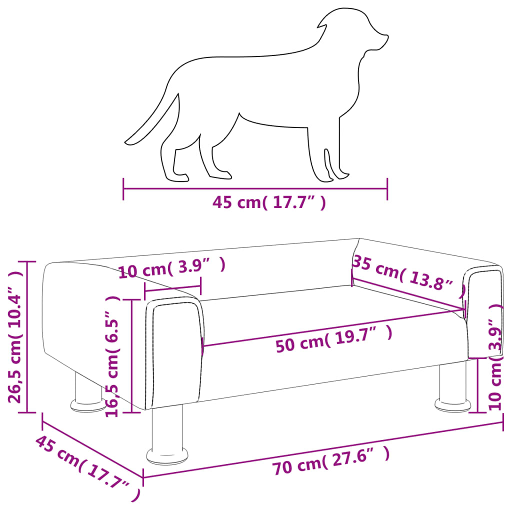vidaXL Cama para cães 70x45x26,5 cm veludo rosa