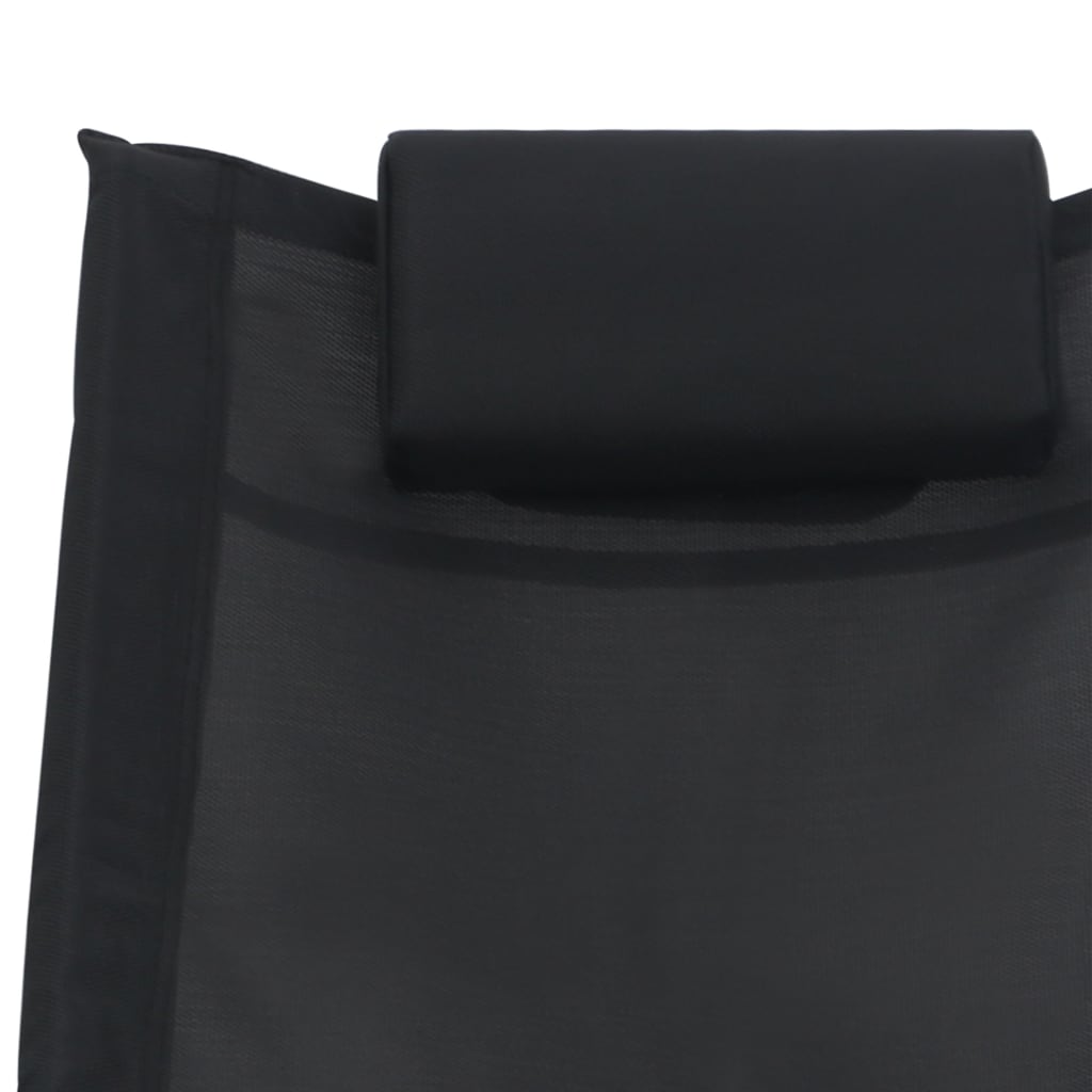 vidaXL Espreguiçadeira dobrável com almofadão textilene preto