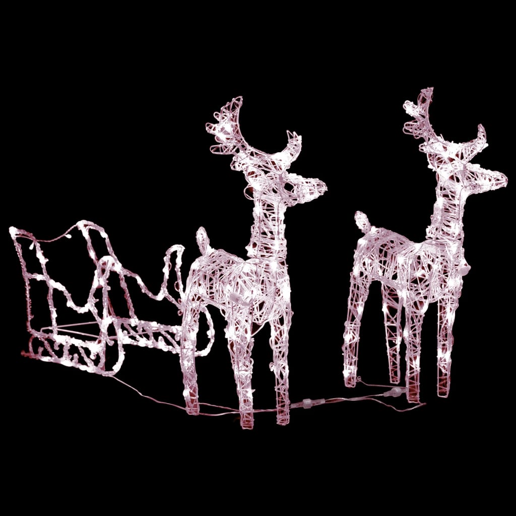 vidaXL Decoração de Natal renas/trenó 160 luzes LED 130 cm acrílico