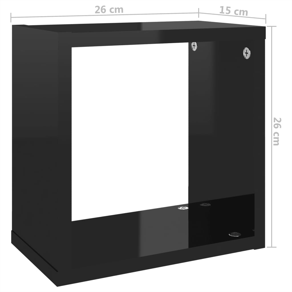 vidaXL Prateleiras parede forma de cubo 6 pcs 26x15x26 cm preto brilh.