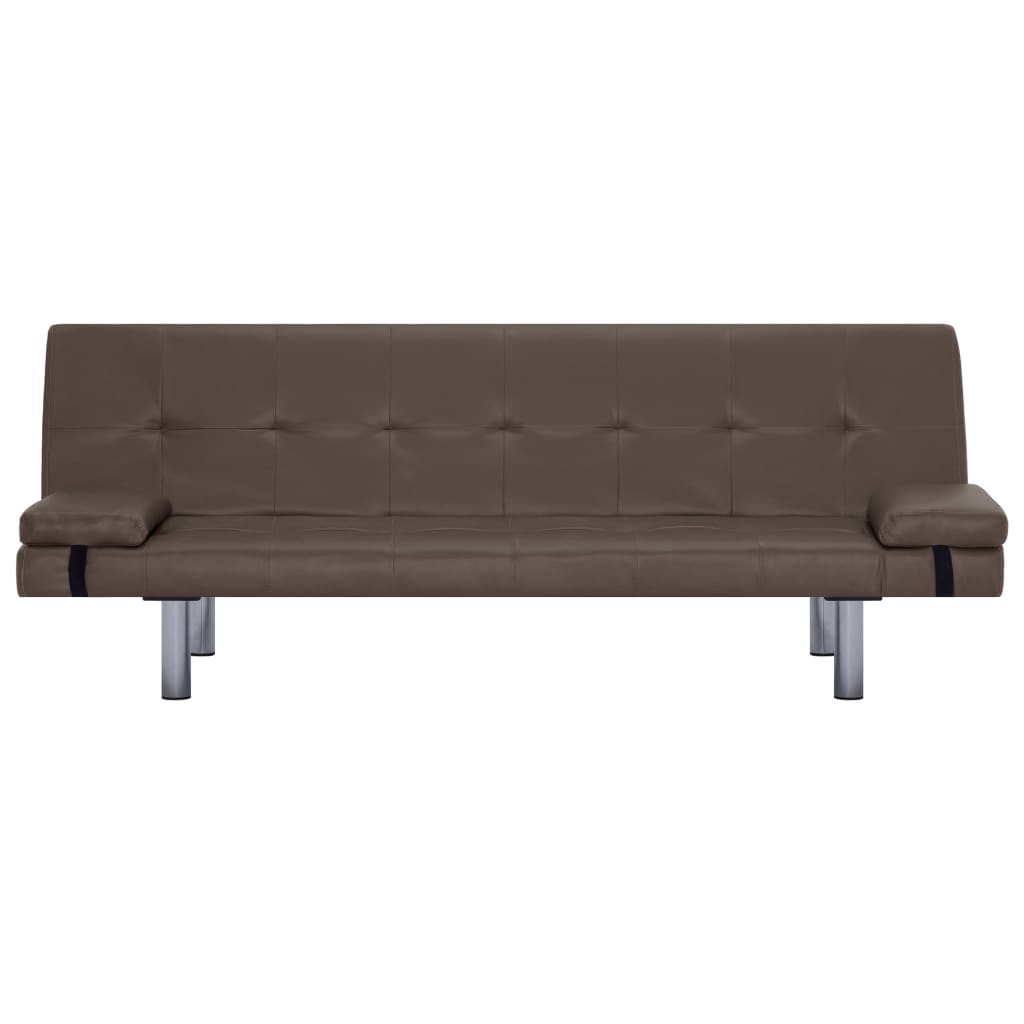 vidaXL Sofá-cama com 2 almofadas couro artificial castanho
