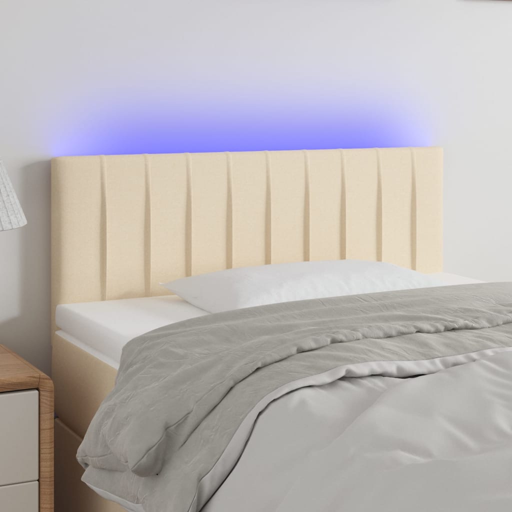 vidaXL Cabeceira de cama c/ luzes LED tecido 80x5x78/88 cm cor creme