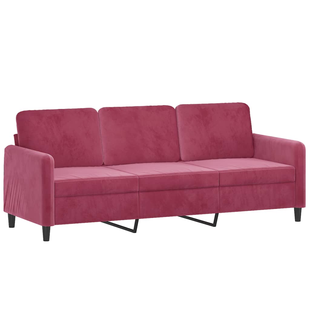 vidaXL 3 pcs conjunto de sofás veludo vermelho-tinto