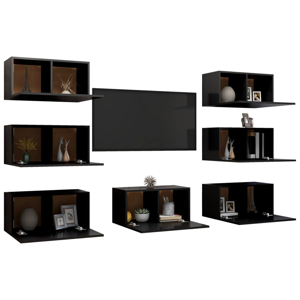 vidaXL Móveis de TV 7 pcs 30,5x30x60 cm contraplacado preto