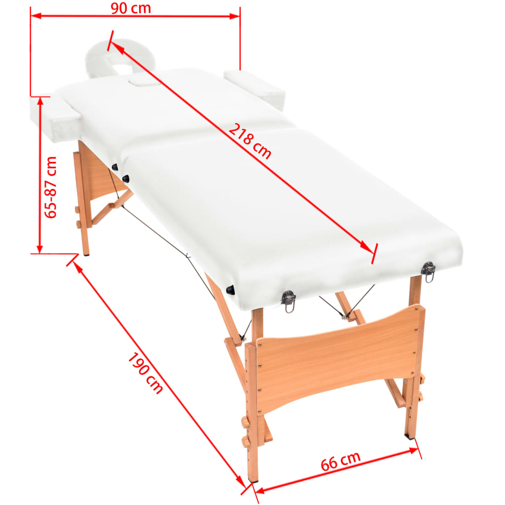 vidaXL Mesa de massagem dobrável de 2 zonas 10 cm espessura branco