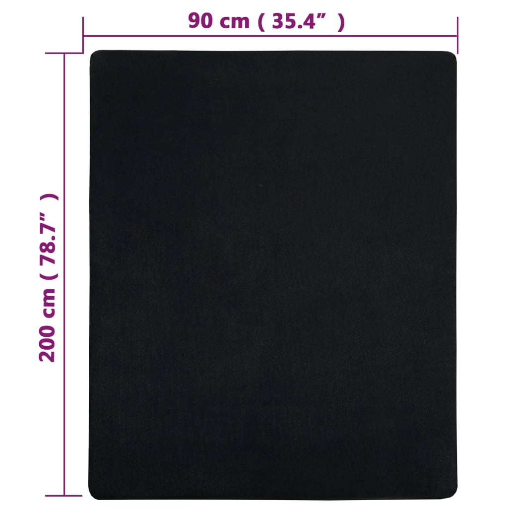 vidaXL Lençóis ajustáveis 2 pcs 90x200 cm algodão jersey preto