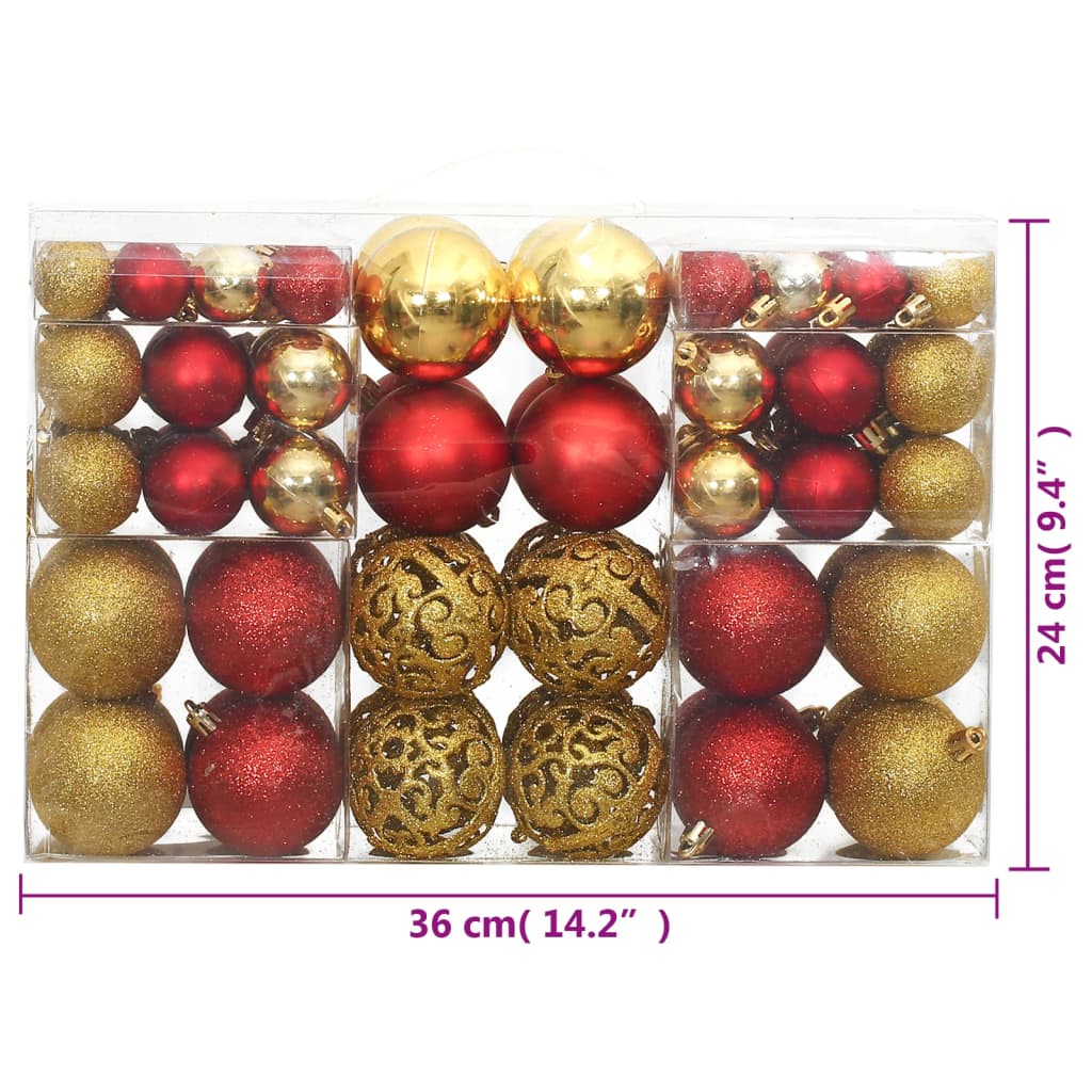 vidaXL Enfeites de Natal 100 pcs 3 / 4 / 6 cm dourado e vermelho-tinto