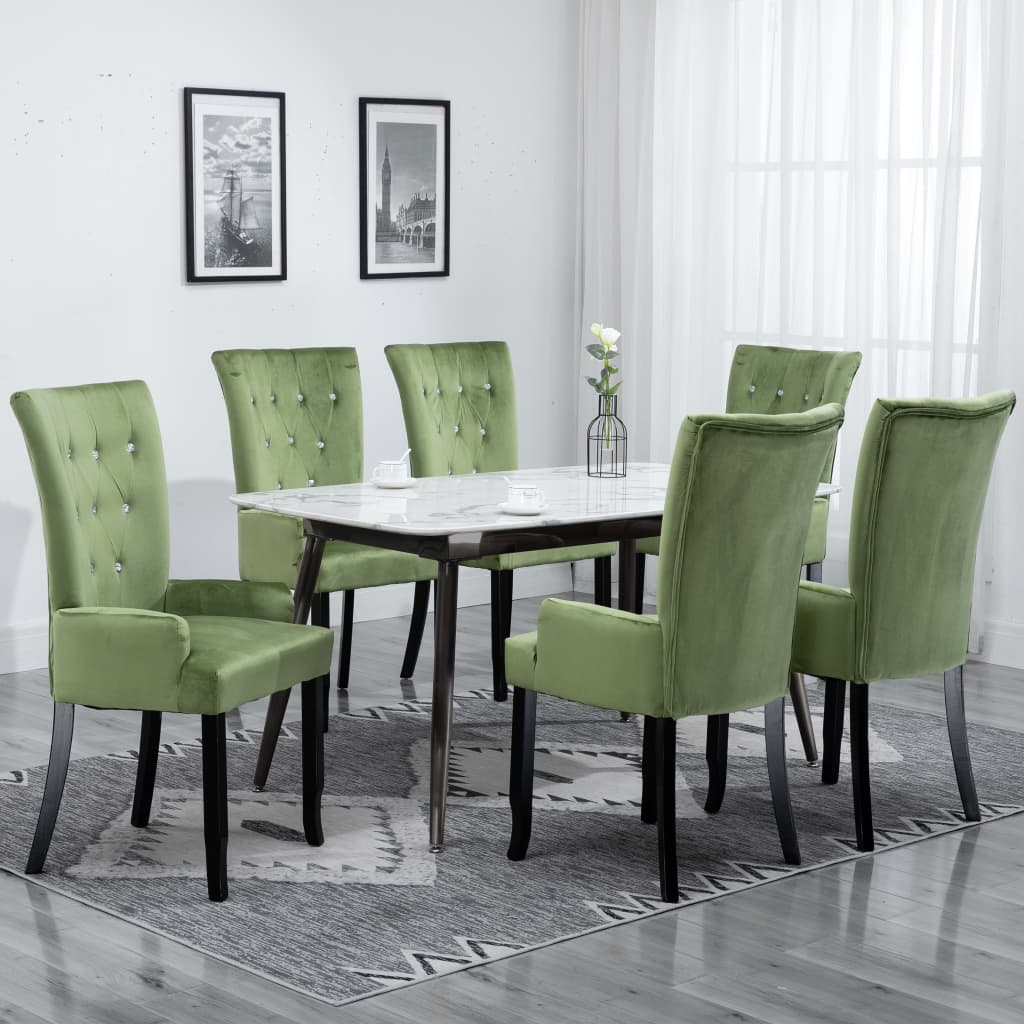 vidaXL Cadeira de jantar com apoio de braços 6 pcs veludo verde-claro
