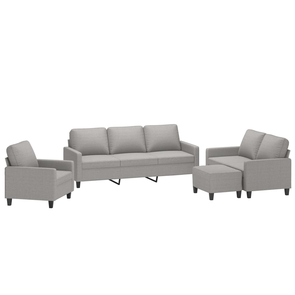 vidaXL 4 pcs conjunto de sofás com almofadões tecido cinzento-claro