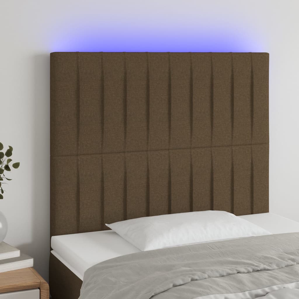 vidaXL Cabeceira de cama c/ luzes LED tecido 90x5x118/128 cm castanho