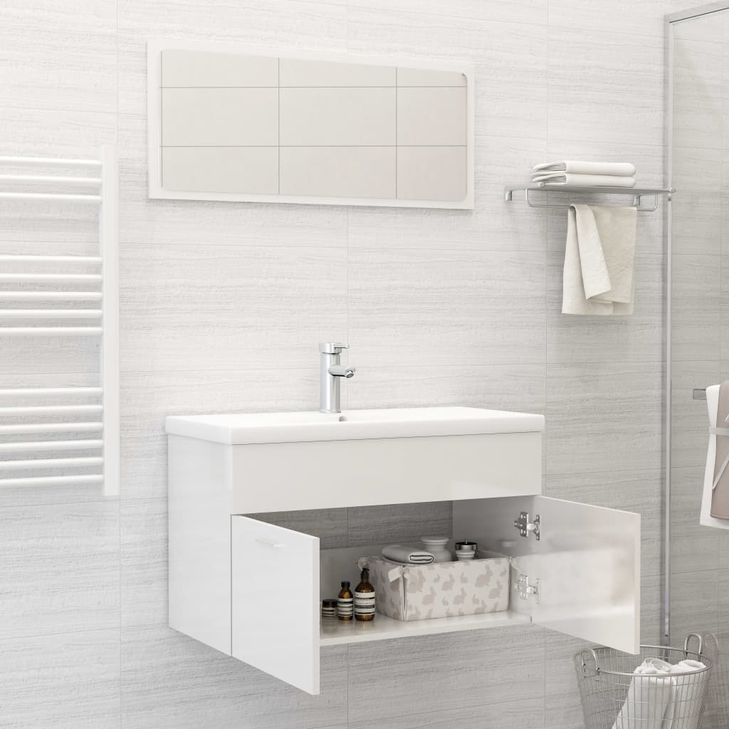 vidaXL 2pcs conj. móveis casa banho derivados madeira branco brilhante