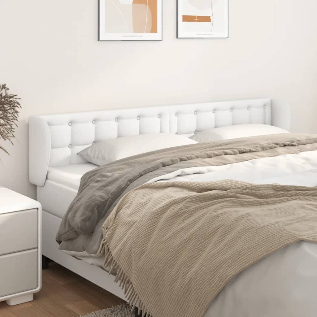 vidaXL Cabeceira de cama c/ abas couro artificial203x23x78/88cm branco