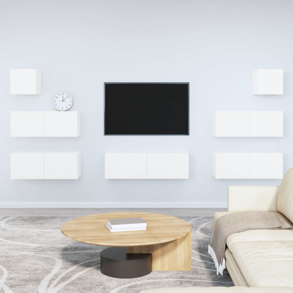 vidaXL 7 pcs conjunto de móveis de TV derivados de madeira branco