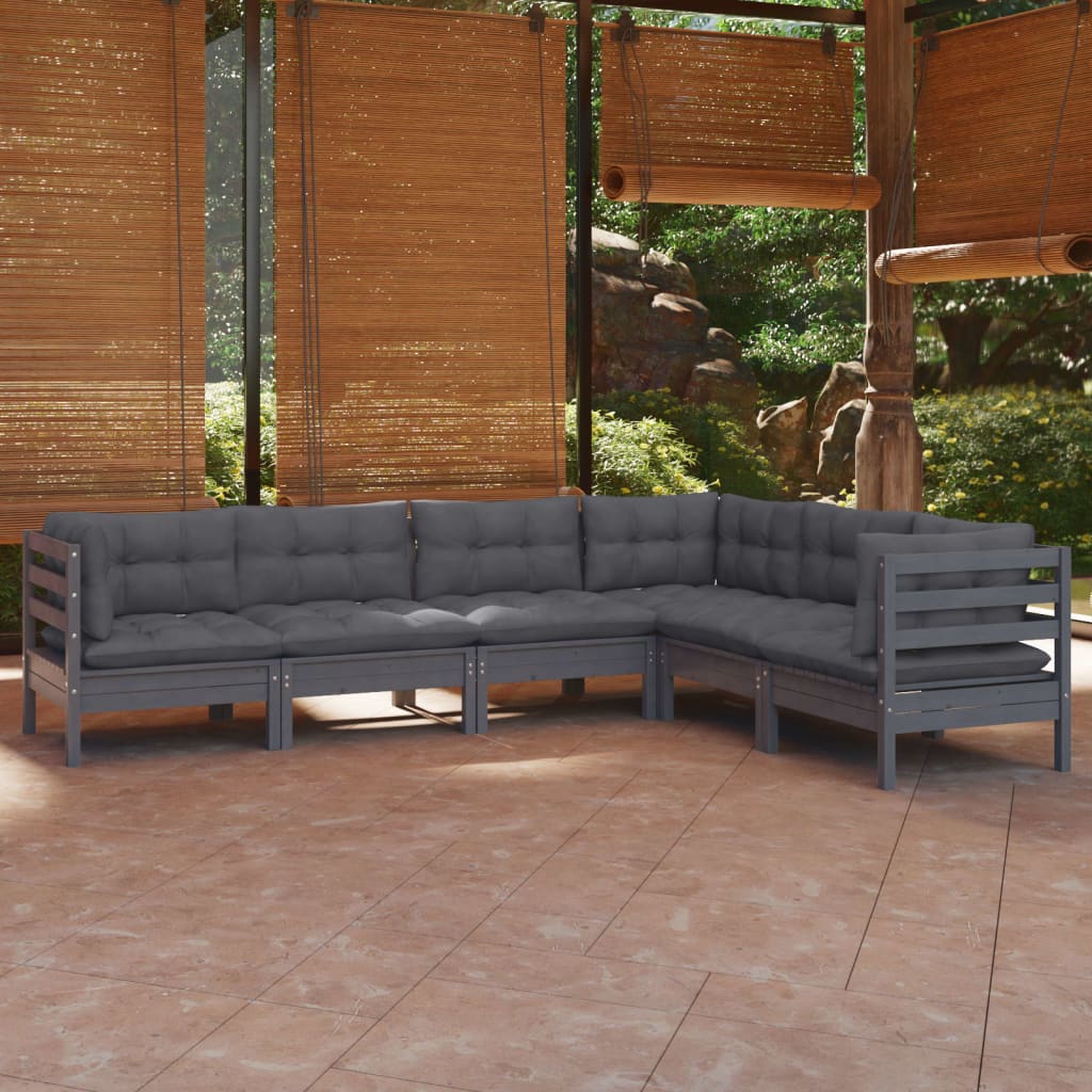 vidaXL 6 pcs conjunto lounge de jardim + almofadões pinho maciço cinza