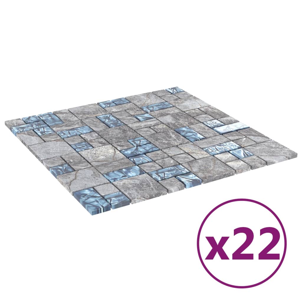 vidaXL Ladrilhos mosaico 22 pcs 30x30cm vidro cinzento e azul