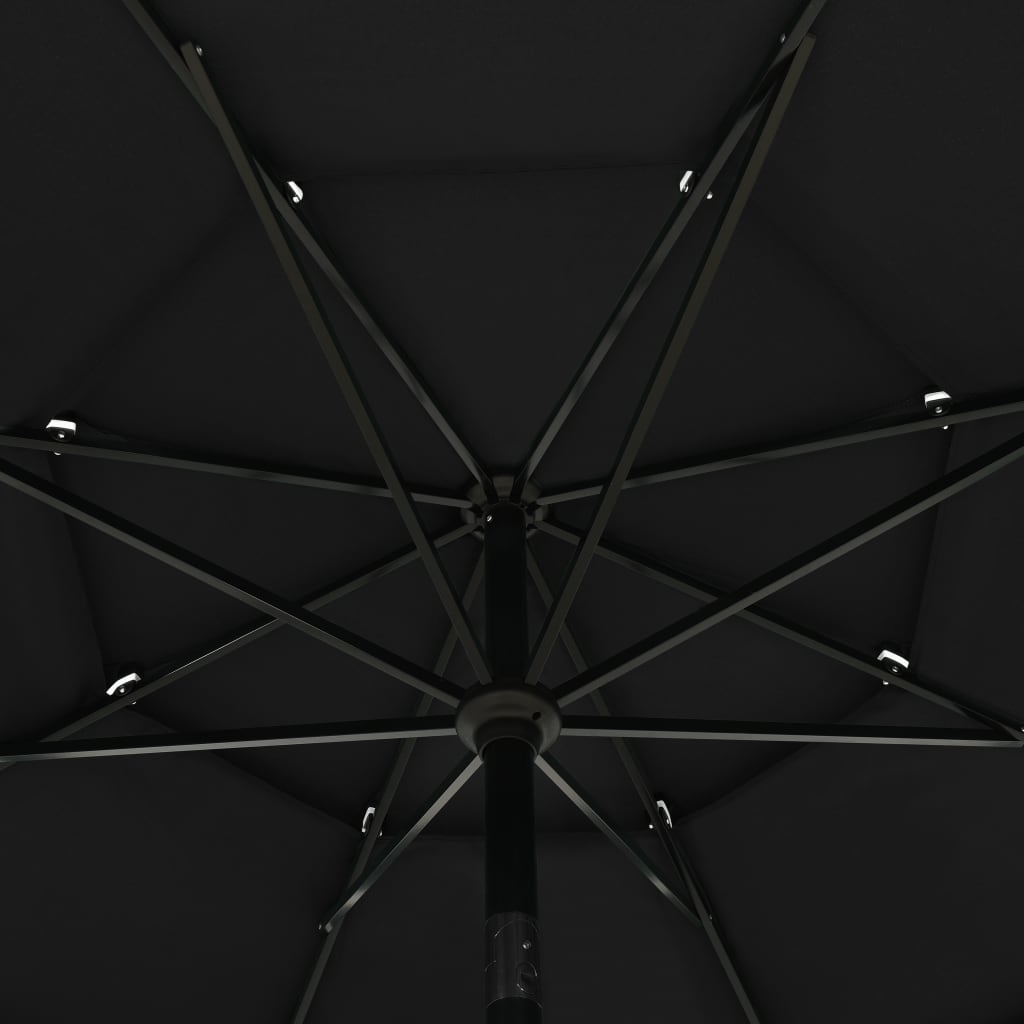 vidaXL Guarda-sol de 3 camadas com poste de alumínio 3,5 m preto