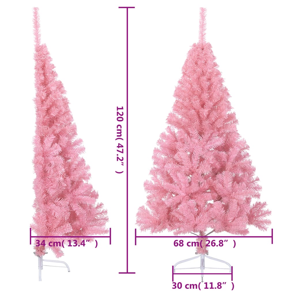 vidaXL Meia árvore de Natal artificial com suporte 120 cm PVC rosa