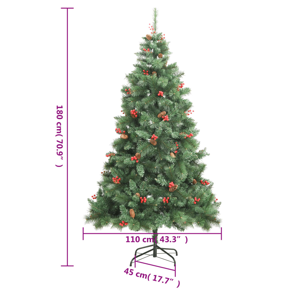 vidaXL Árvore de Natal artificial articulada c/ pinhas e bagas 180 cm