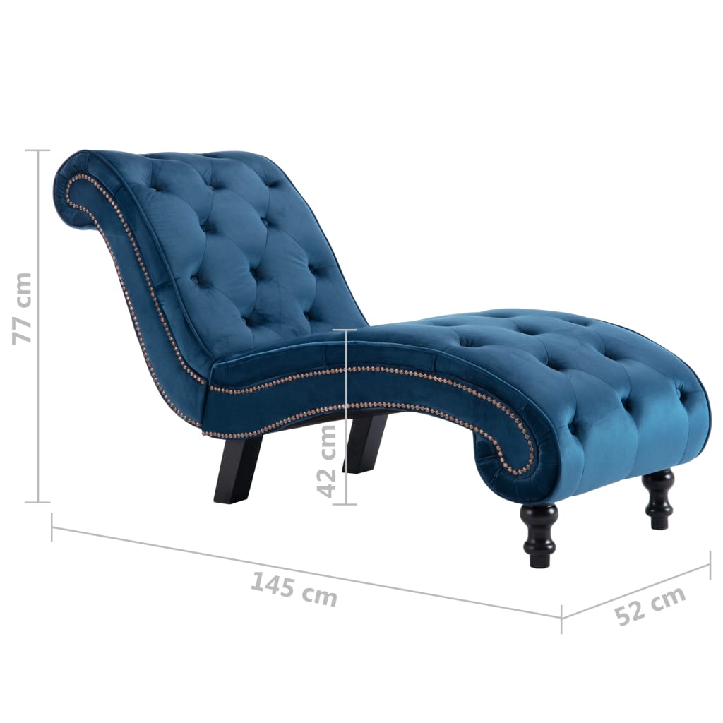 vidaXL Chaise longue em veludo azul