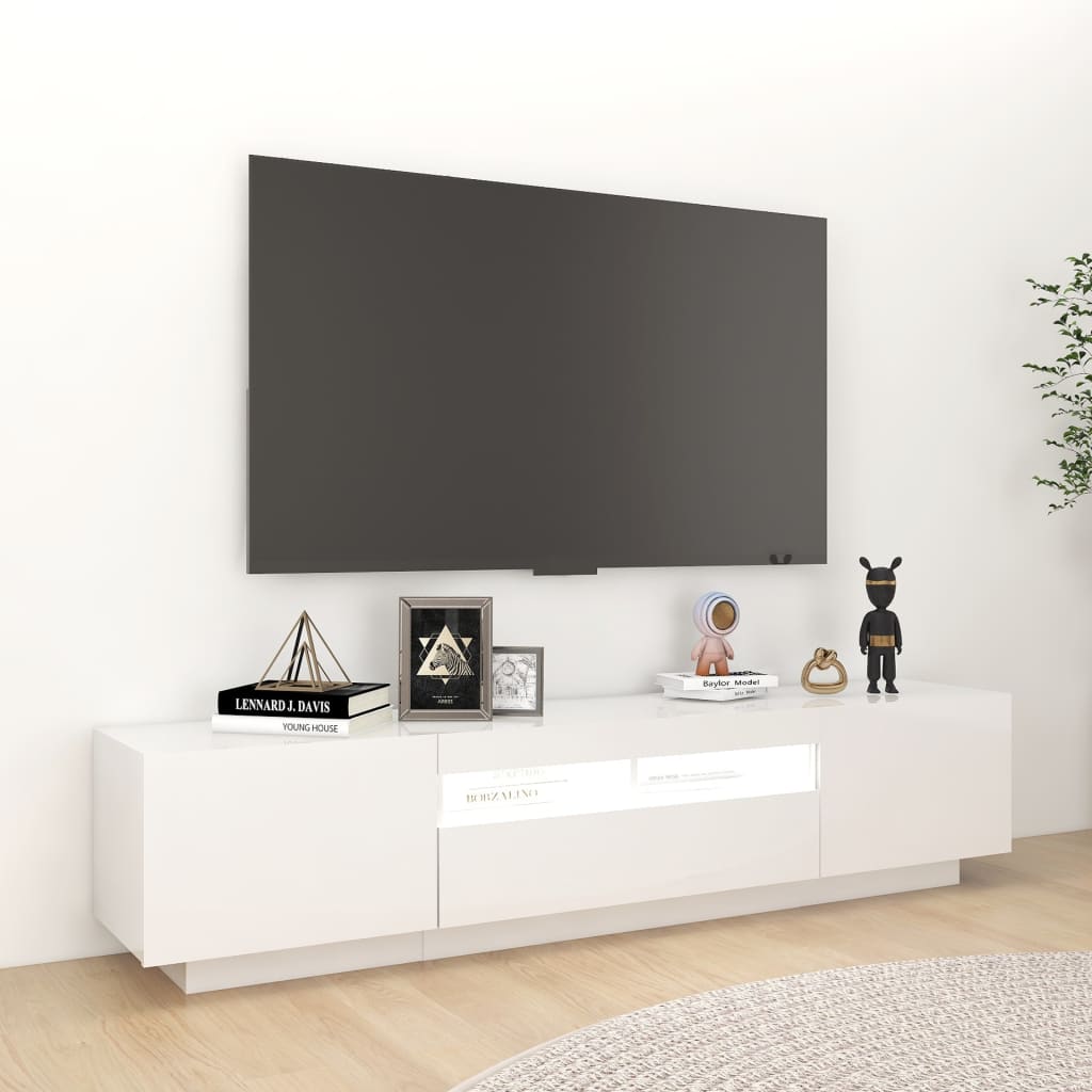 vidaXL Móvel de TV com luzes LED 180x35x40 cm branco brilhante
