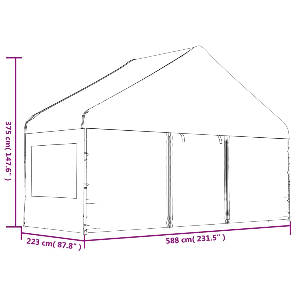VidaXL Gazebo com telhado 5,88x2,23x3,75 m polietileno branco