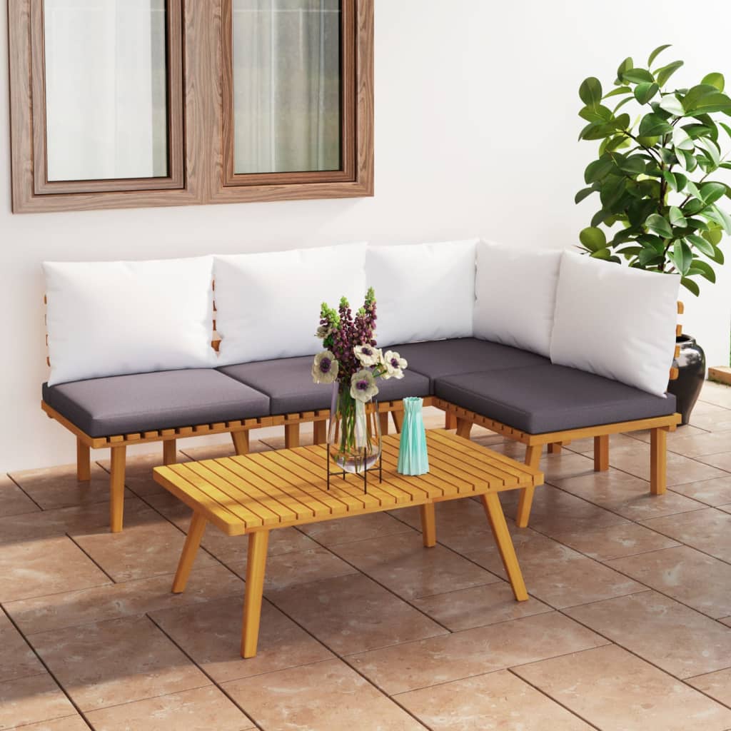 vidaXL 5 pcs conjunto lounge de jardim com almofadões acácia maciça