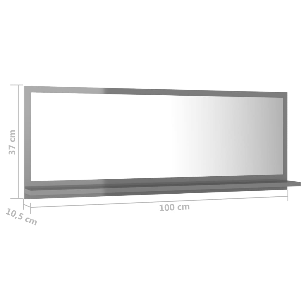 vidaXL Espelho casa de banho 100x10,5x37cm contrap. cinzento brilhante