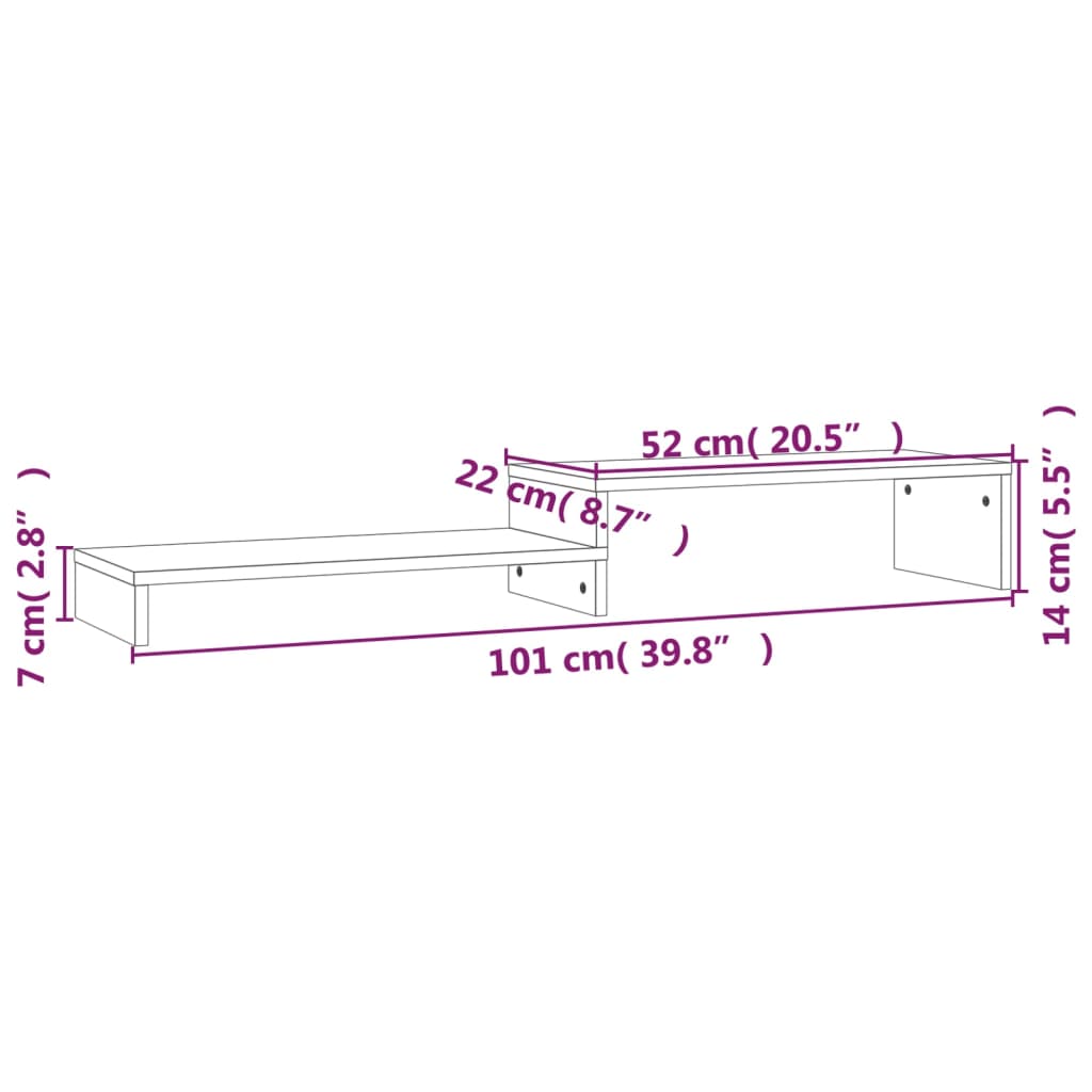vidaXL Suporte para monitor (52-101)x22x14 cm pinho maciço branco