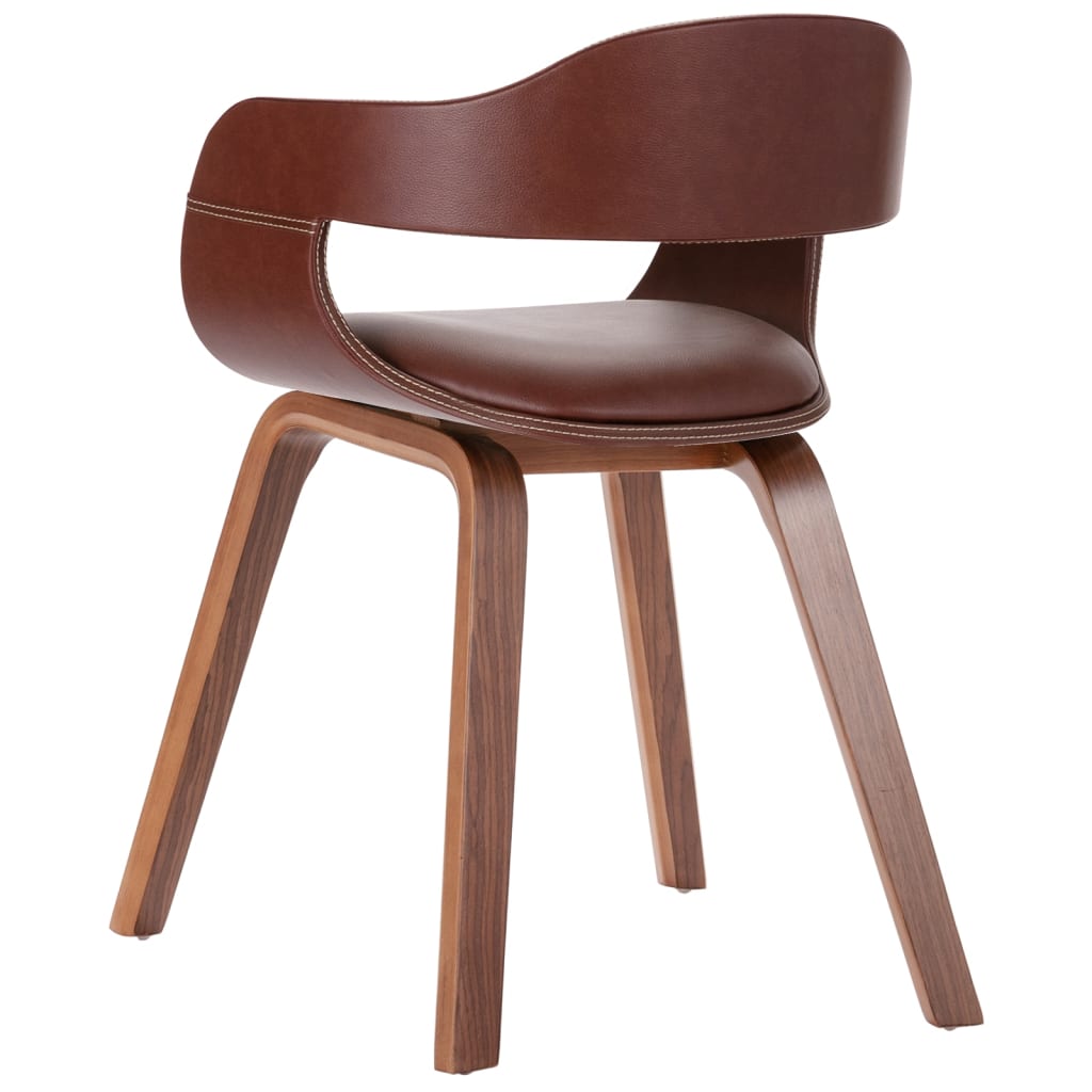 vidaXL Cadeira de jantar madeira curvada e couro artificial castanho