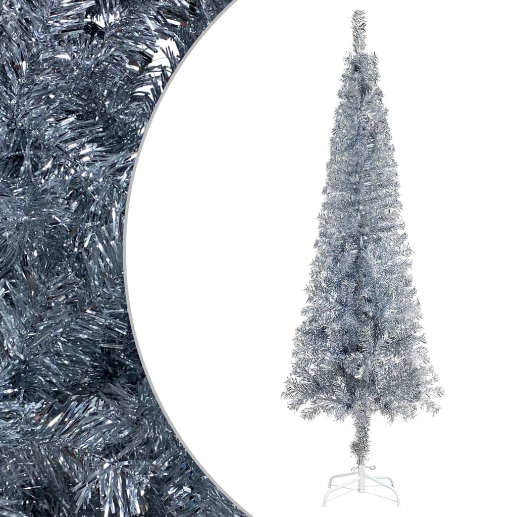 vidaXL Árvore de Natal pré-iluminada fina 120 cm prateado
