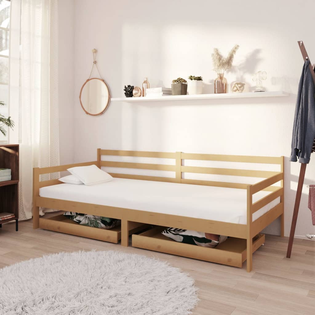vidaXL Sofá-cama com gavetas 90x200 cm pinho maciço castanho mel