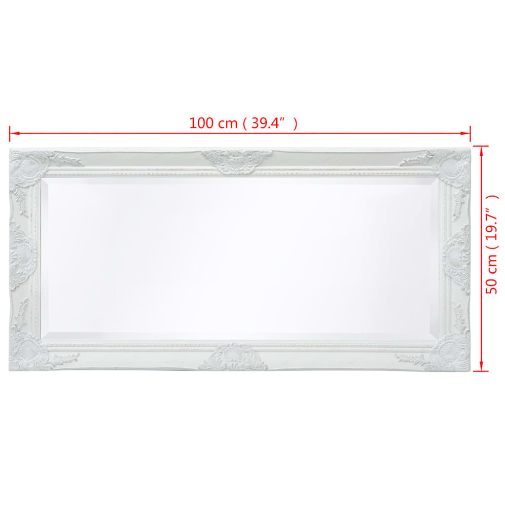 vidaXL Espelho de parede, estilo barroco, 100x50 cm, branco