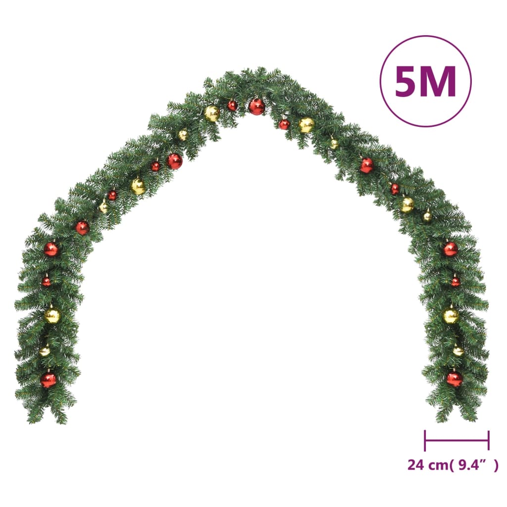vidaXL Grinalda de Natal decorada com enfeites e luzes LED 5 m