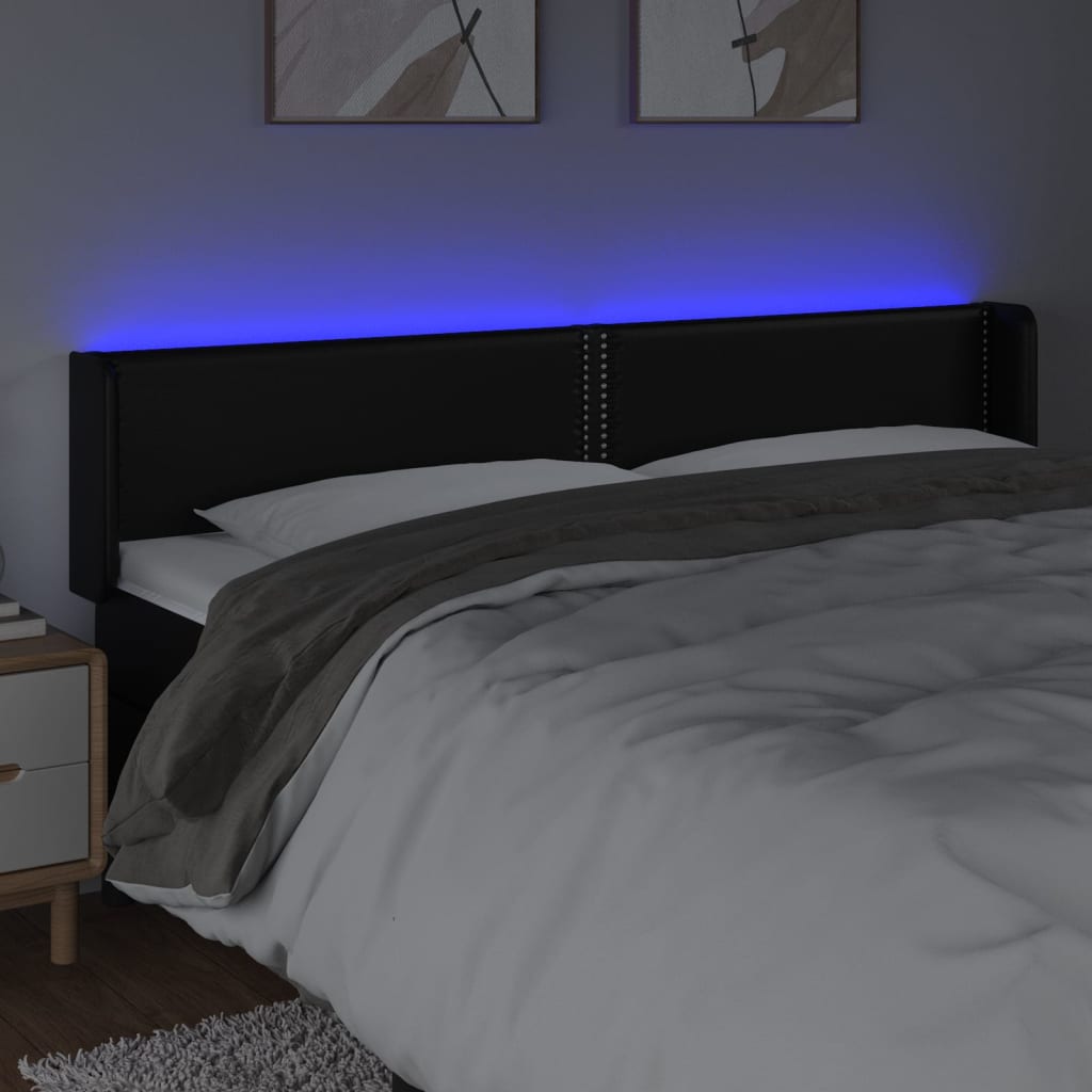 vidaXL Cabeceira de cama c/ LED couro artificial 163x16x78/88 cm preto
